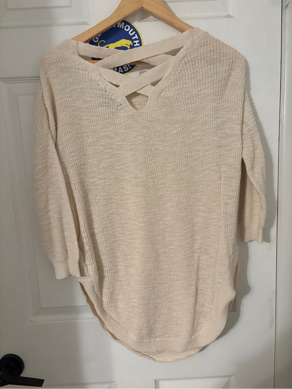 Express Cream Crisscross V-Neck Sweater